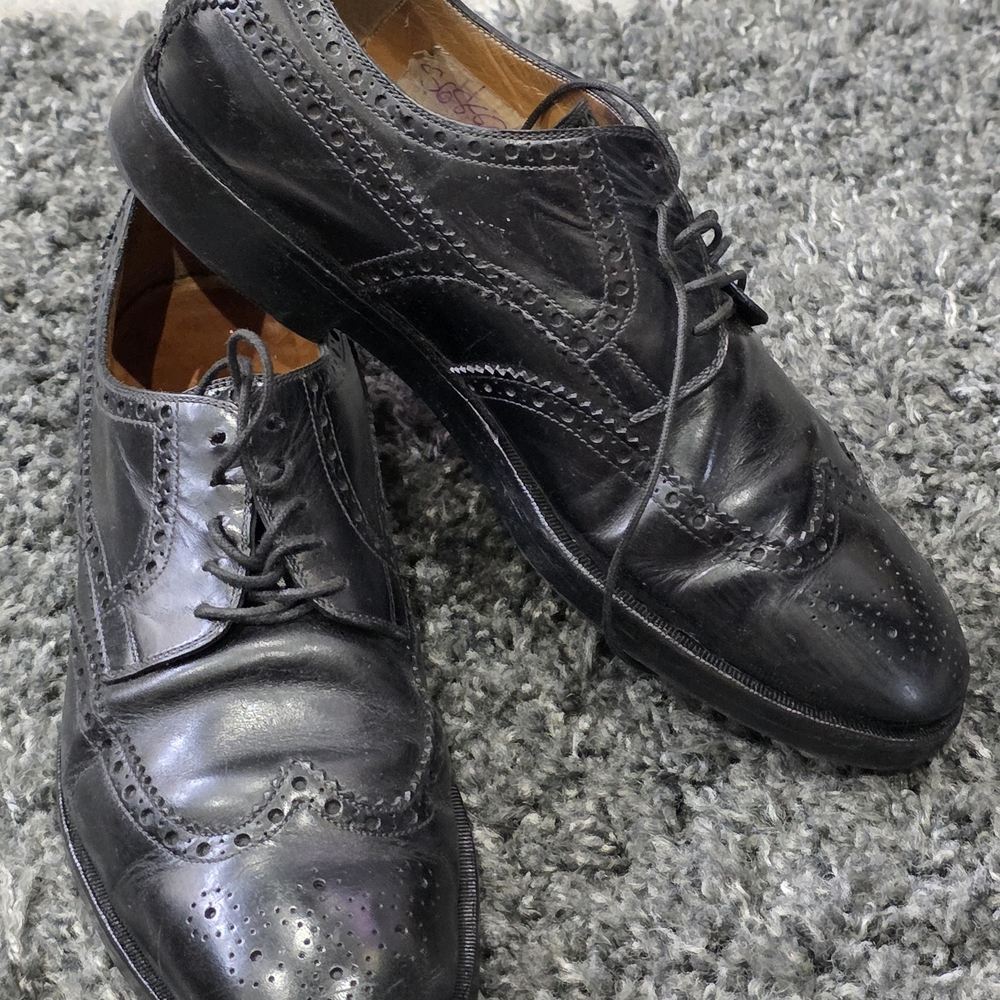 Gucci Signature Stripe Black Wingtip Brogue Oxfords Mens G US 8 409757